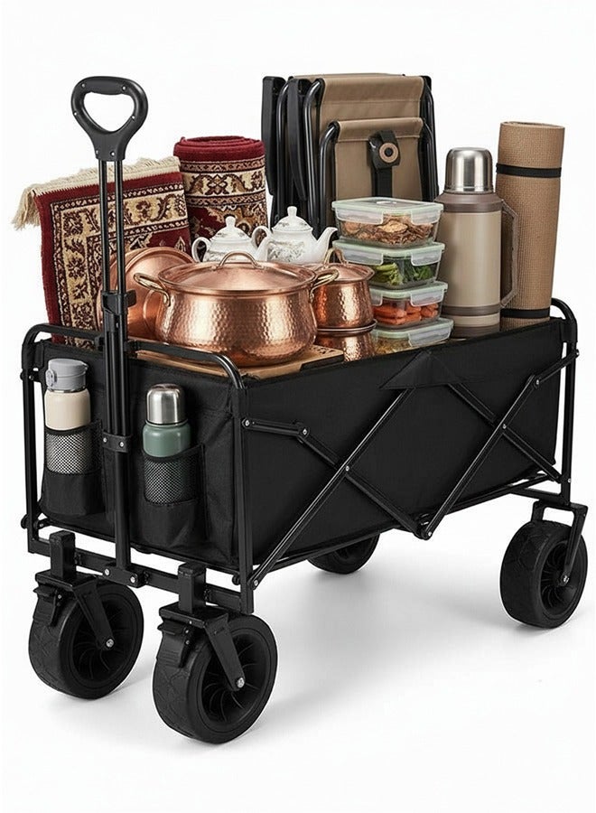 بيوينتي عربة قابلة للطي، عربة حديقة وعربات تسوق متعددة الأغراض - عربة ترولي خارجية قابلة للطي مع قماش قابل للإزالة، سعة 460 رطلاً، عجلات 8 بوصات للتخييم في الصحراء السعودية، والنزهات في رمضان، ومهام الحدائق، وجولات التسوق (أسود) - Image 1